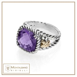Anello Nodi intreccio pietra quadrata piccola